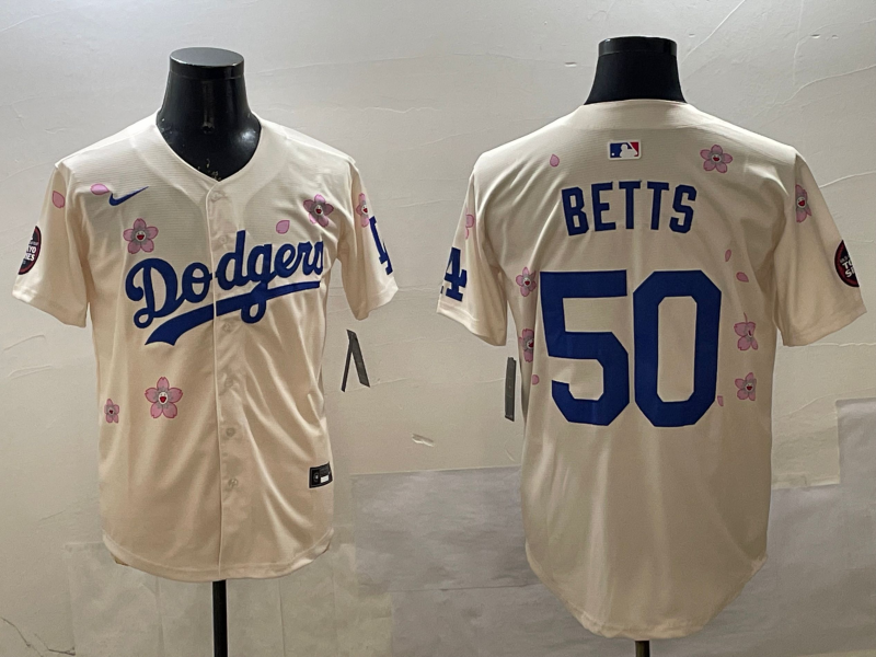 Men's Los Angeles Dodgers Mookie Betts #50 Cream Jersey